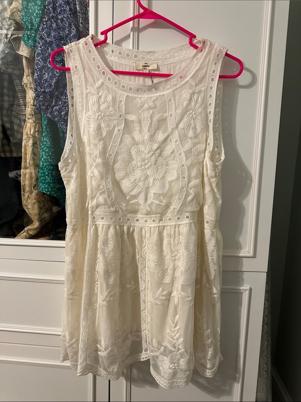 entro Ivory Floral Embroidered Sleeveless Mini Dress